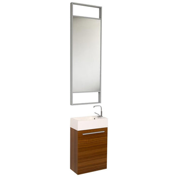 Fresca Pulito Small Teak Modern Bathroom Vanity w/ Tall Mirror & Free Faucet Vanity Fresca